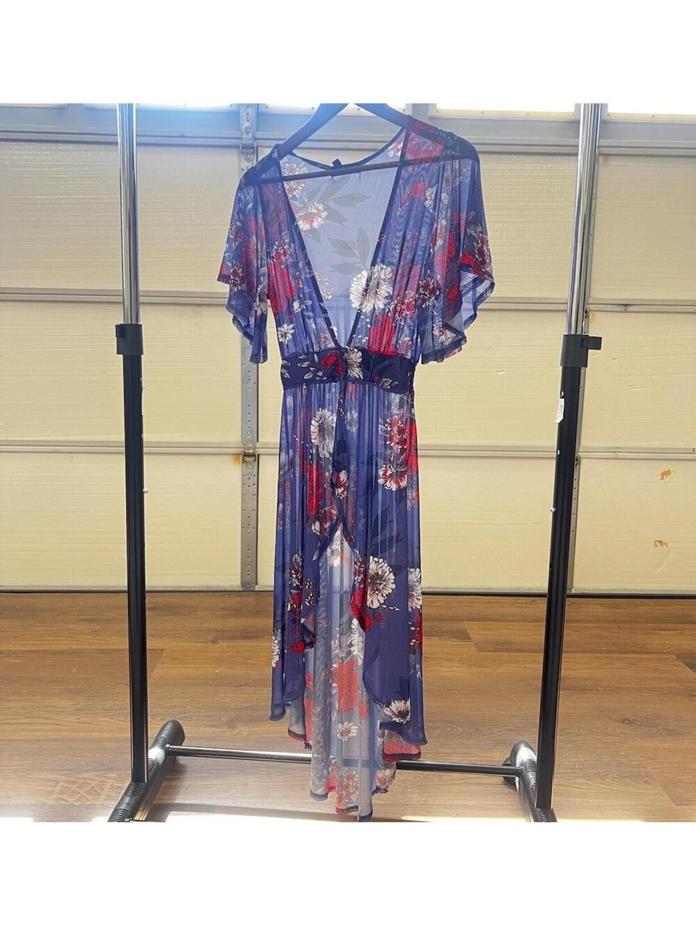 Derek Heart Floral Sheer Mesh High-Low Duster Cardigan Size Small